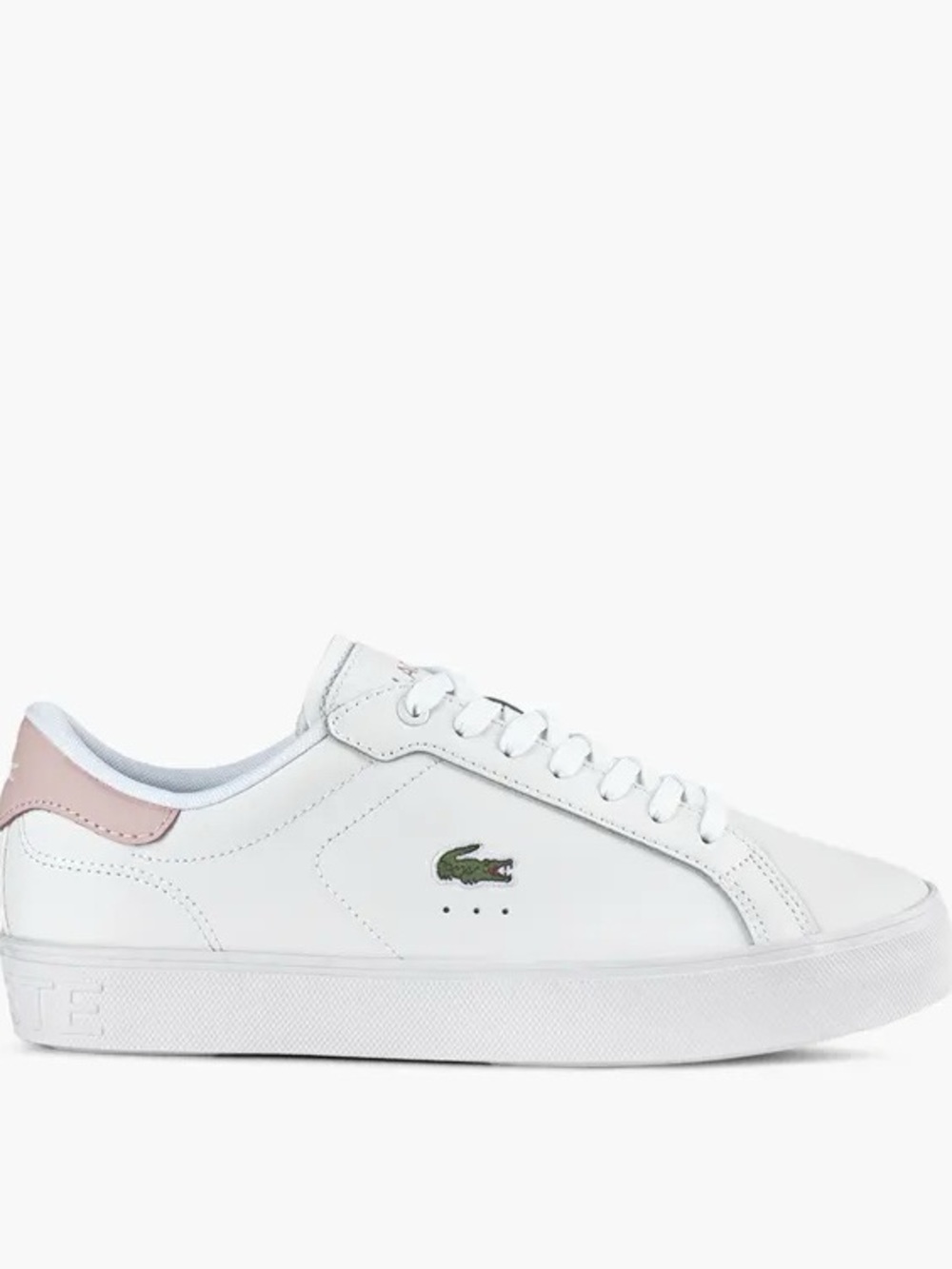 Lacoste White Powercourt Leather Sneakers with Pink Heel Tab